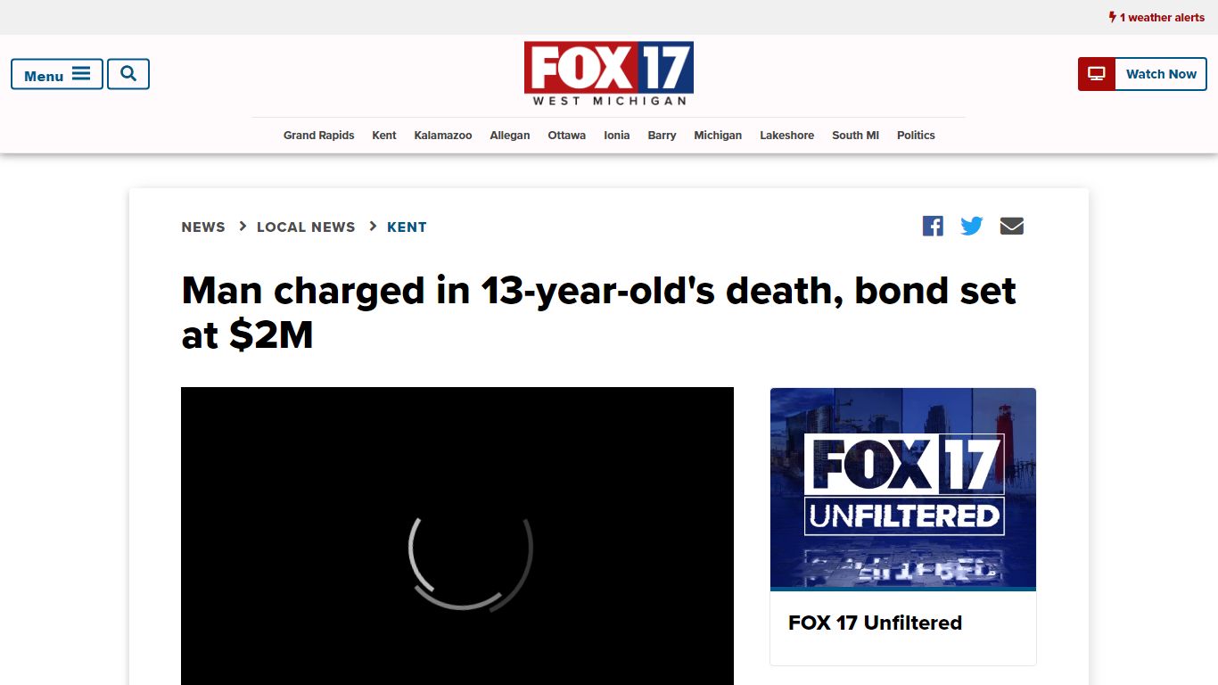 Man charged in 13-year-old's death, bond set at $2M - WXMI